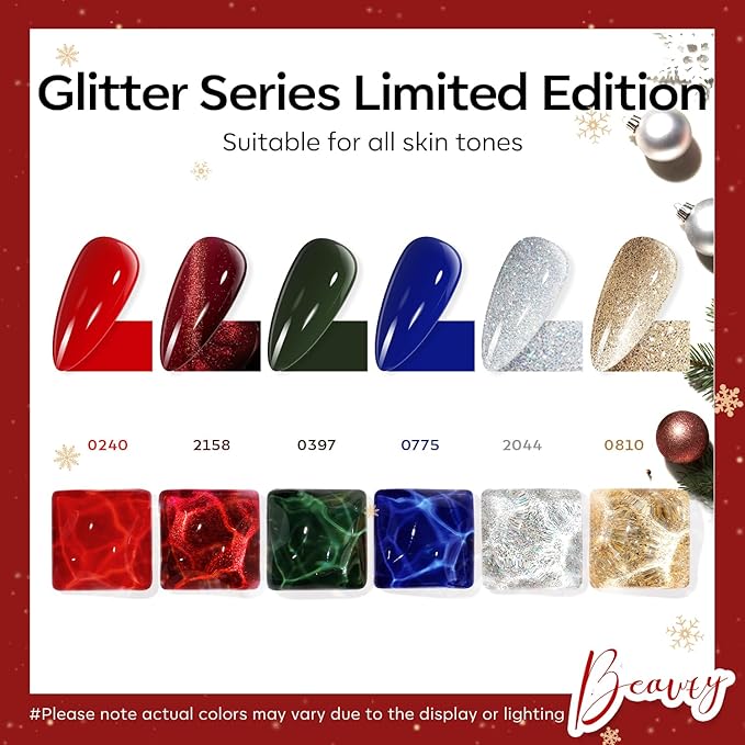 modelones Christmas Gel Nail Polish Set, Winter Cat Eye Red Dark Green Blue Glitter Gold Silver Gel Polish Kit Soak Off Nail Art Manicure Home Gift for Women Girls