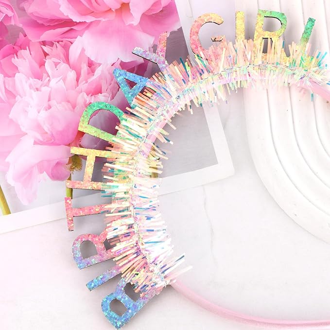 CIEHER Rainbow Colorful Birthday Girl Headband Birthday Crown for Women Girls Birthday Tiara