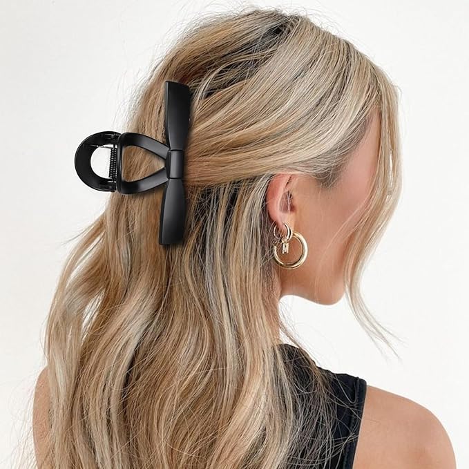 Fashion Bow Hair Claw Clips, 7 Pack 4.1 Inches Non-Slip Large Hair Clips for Women, Matte Tortoiseshell and Neutral Colors Hair Bows for Thick Thin Hair