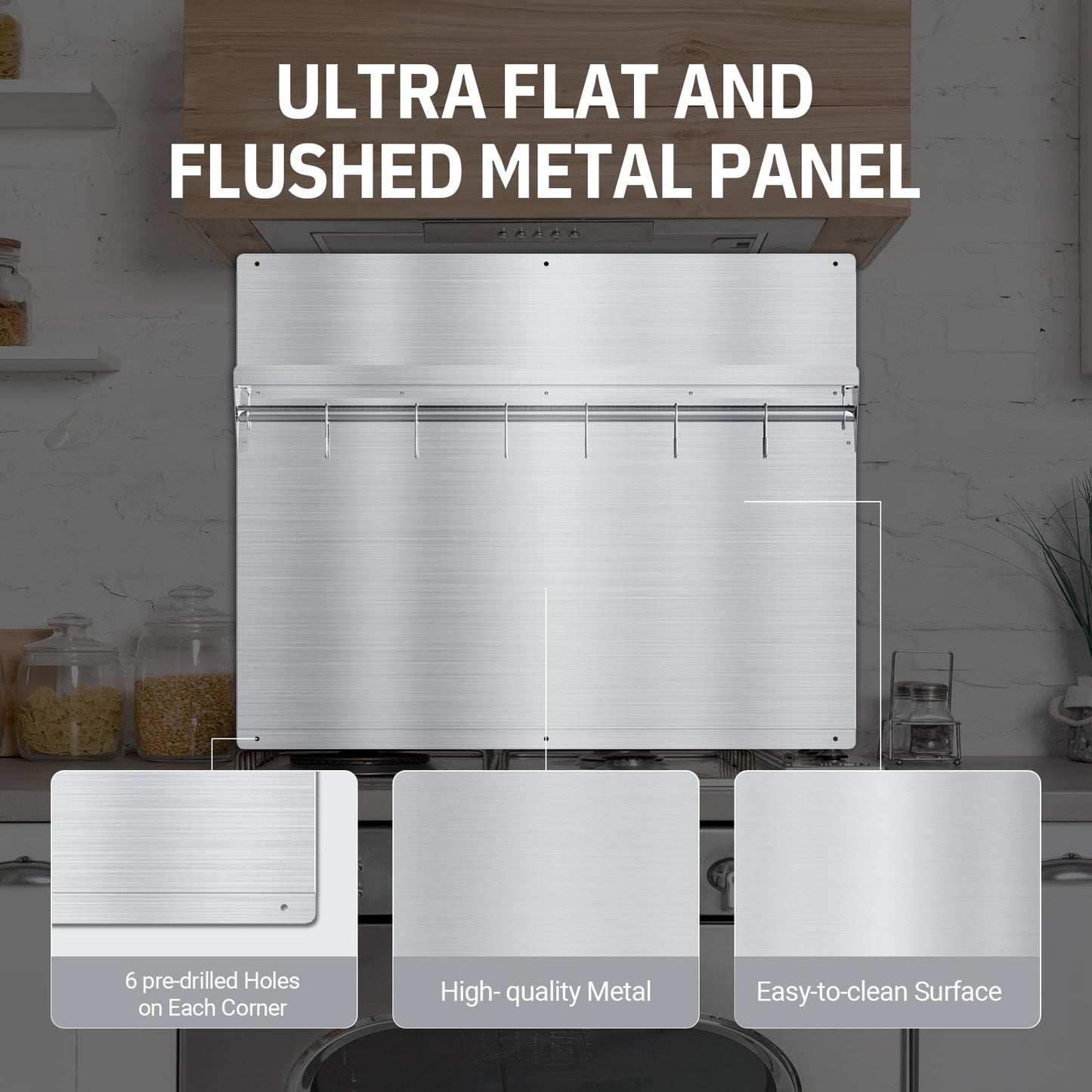 EKON Stainless Steel Backsplash 24 x 30 Inch Wall Shield for Kitchen Easy Clean And Installation with Built-in Storage Shelf and Hanging Rack