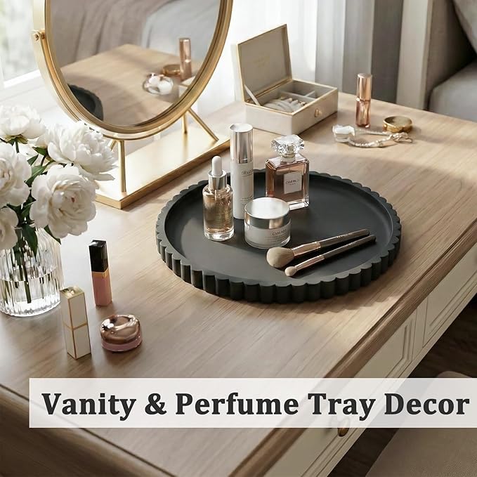 HighHerz Silicone Bathroom Countertop and Vanity Tray, Round Silicone Bathroom Tray, Modern Bathroom Decor, Coffee Table Decor, Decorative Tray for Candle, Perfume, Plants (Black, 9 inch)