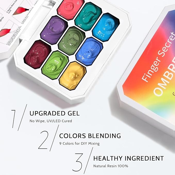 Christmas Gel Polish, 9 Colors Ombre Patting Gel Nail Polish Palette, 100 Sponges 6 Brushes 1Grabber, Blending Color Gradient Painting Nails Art, No Wipe, UV/LED Cured (Set 09)