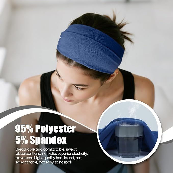 HSEM Headbands for Women, Non Silp Wide Hair Bands, Elastic Thick Head Bands, Stretchy Soft Sports Sweat Bands for Spa Workout Running Gym, Twist Knotted Cotton Cloth Turban Hair Accessories 6Pcs
