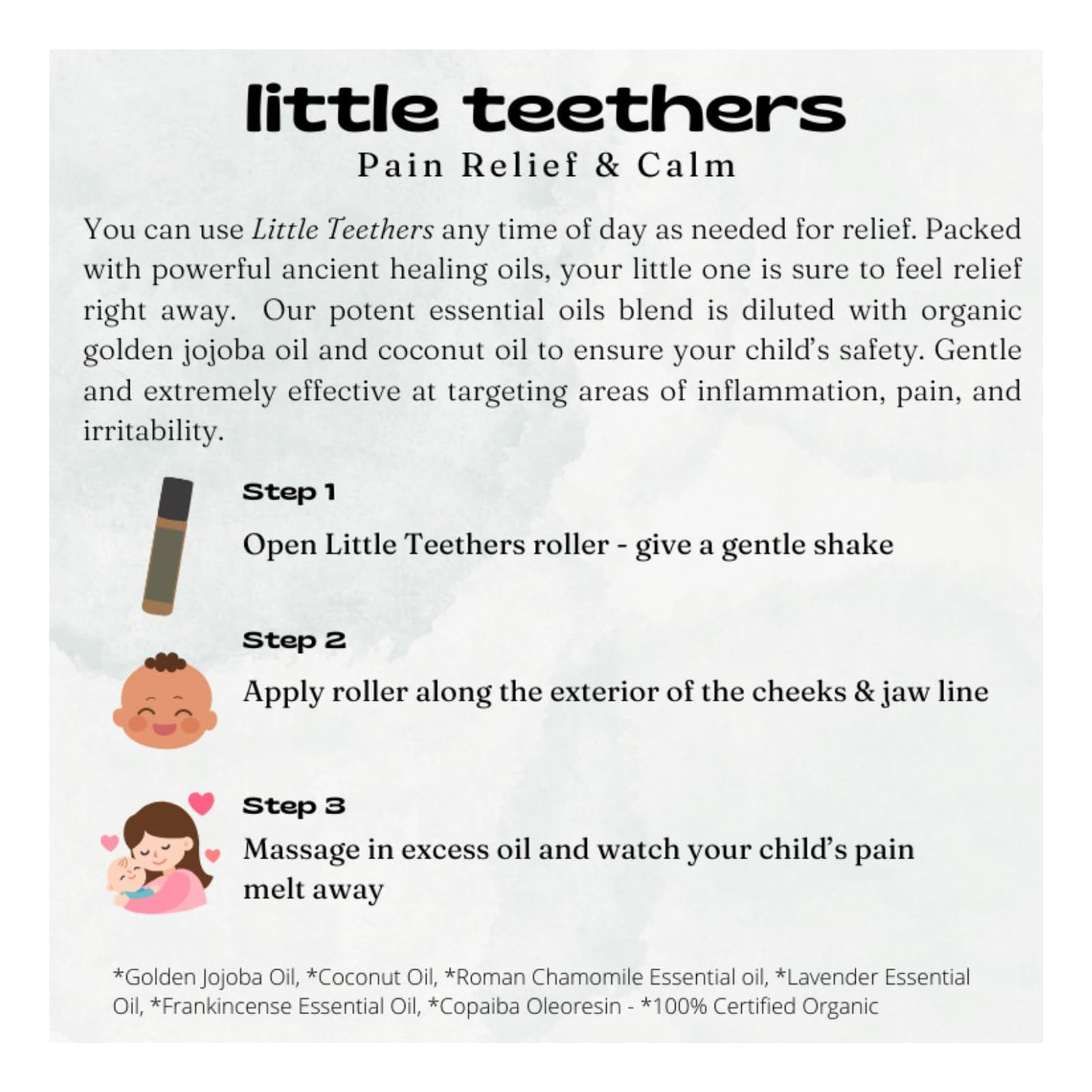 PLENNY Little Teethers Baby Teething Roller – 100% Organic Essential Oil Relief for Sore Gums, Fussiness & Sleep, Chamomile, Lavender, Frankincense – Safe 3 Months+, Made in USA, 10ml