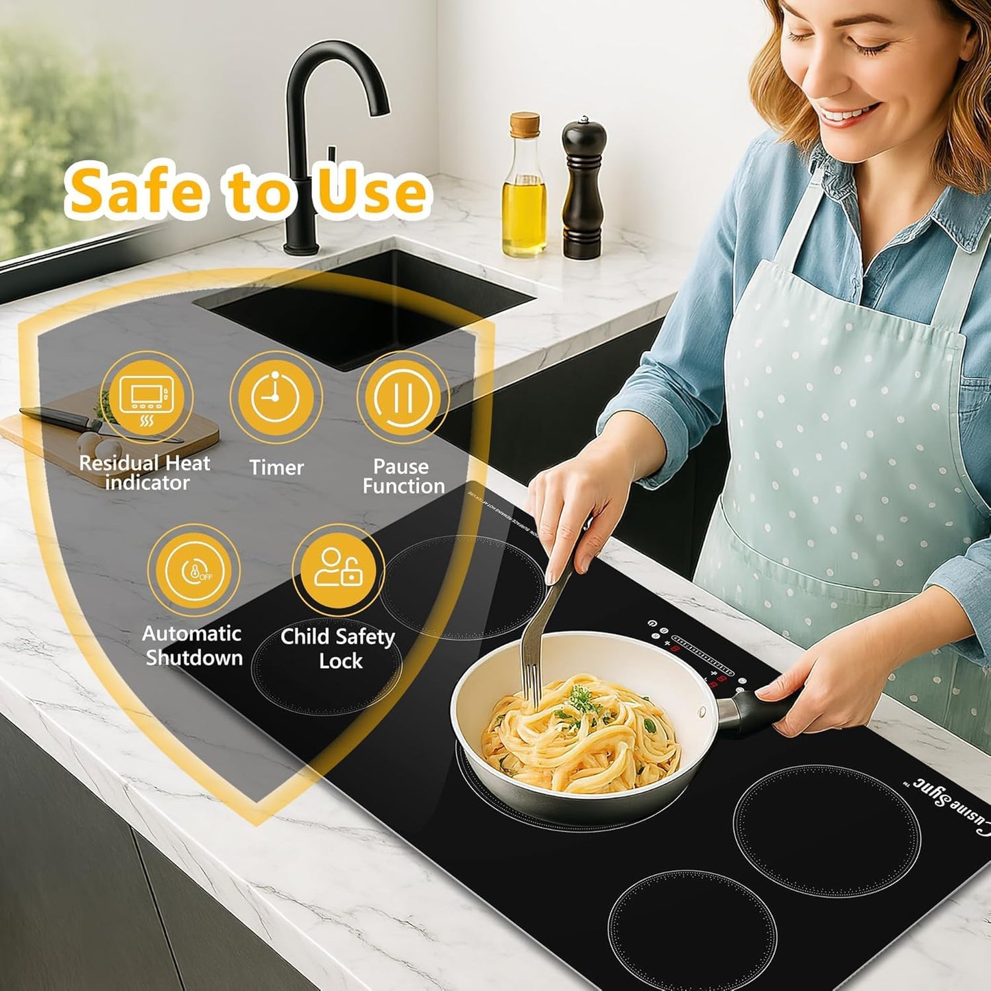 36 Inch Induction Cooktop, 5 Burner Built-In Electric Stove Top, 10800W High Output 240V Hardwired, Touch Control with Power Boost, 9 Power Levels, Timer, Child Lock & Residual Heat Indicator