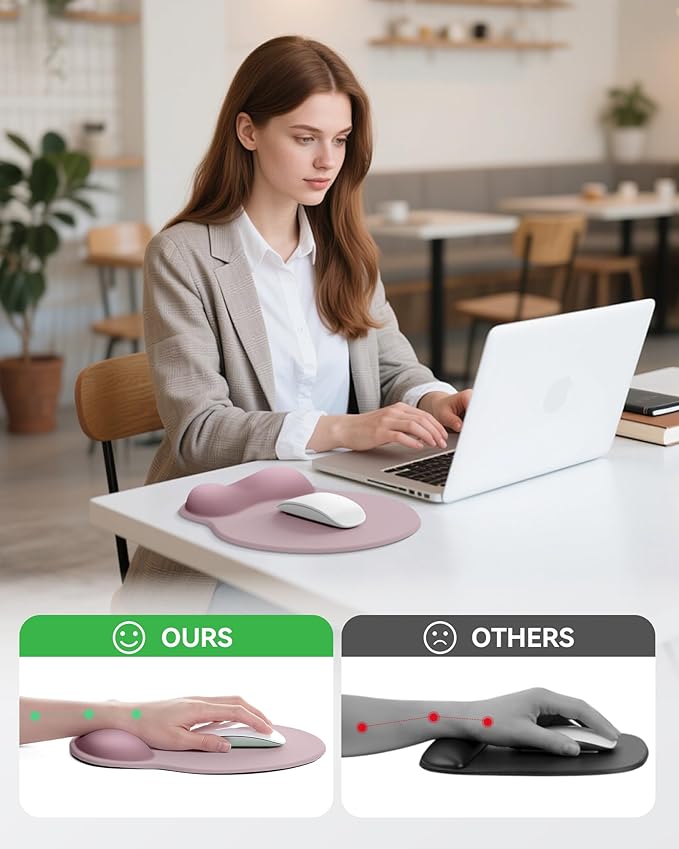 Laborio Mouse Pad with Wrist Rest, Ergonomic Mouse Pads for Desk, Office Non-Slip Mousepad with Gel Wrist Support(Rose Pink, 10.6''L x 9''W)