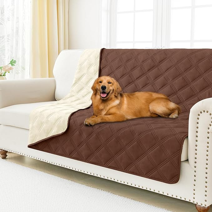 Smiry Waterproof Dog Bed Cover Blanket 68x82, Soft Reversible Pet Blanket, Washable Leakproof Cats Dogs Couch Cover for Sofa, Couch, Furniture, Brown/Beige