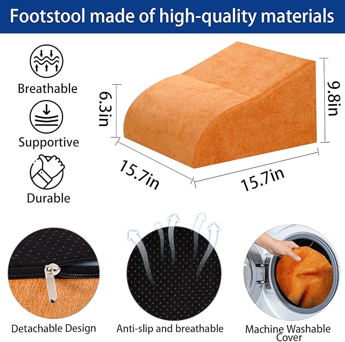 Foot Rest for Under Desk at Work, Ergonomic Under Desk Footrest with Washable Cover for Office, Home & Gaming Leg Elevation Pillow Orange