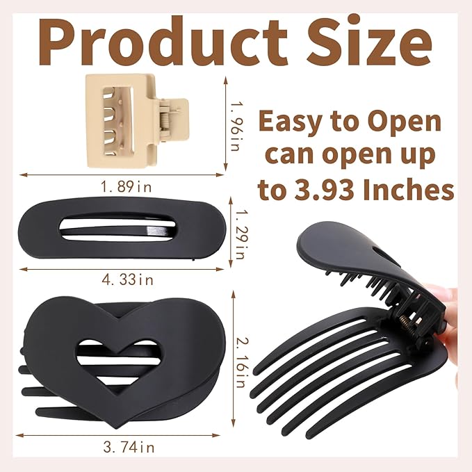 12 Pack Flat Hair Clips for Women-3 Styles Matte Neutral Flat Claw Clips, Black, Blonde,Light Brown & Dark Brown, French Duckbill Styling Accessories (Matte Neutral-3)