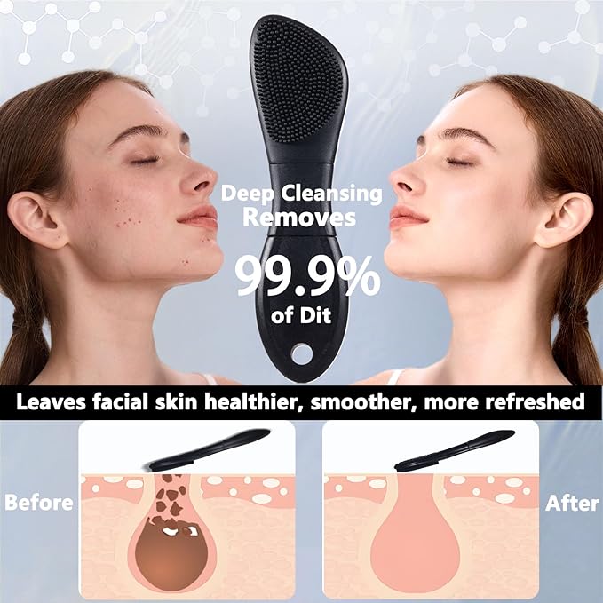 Silicone Face Scrubber Black Head Remover for Face- Appliances for Removing Make-up for Deep Cleansing Blackhead Remover Tools Face Spatula Makeup Removal Washing Brushes Pore Cleaner (Black)