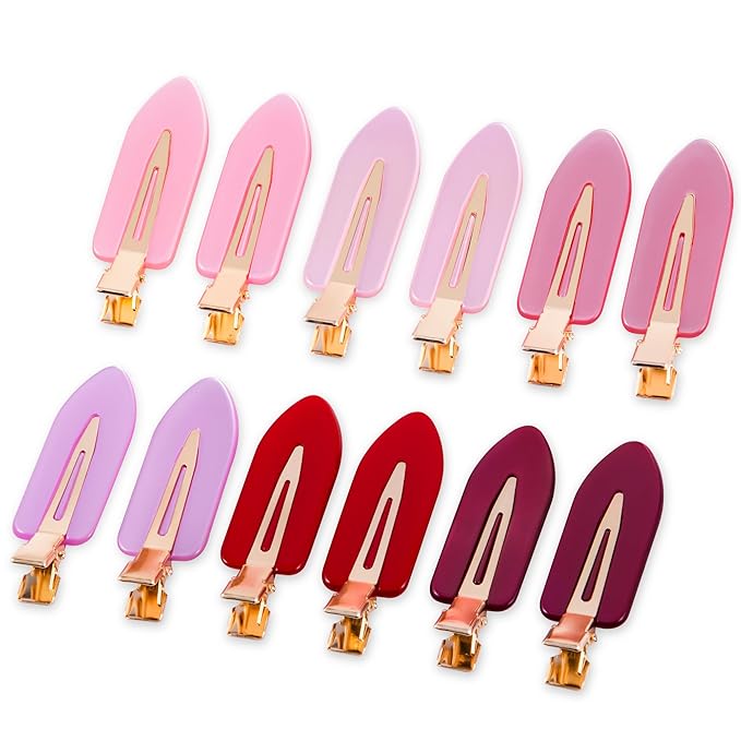 No Crease Creaseless No Bend Hair Clips For Styling Non Slip Flat Clips For Makeup Hair Accessories For Women,Multiple Pink Red,12 PCS