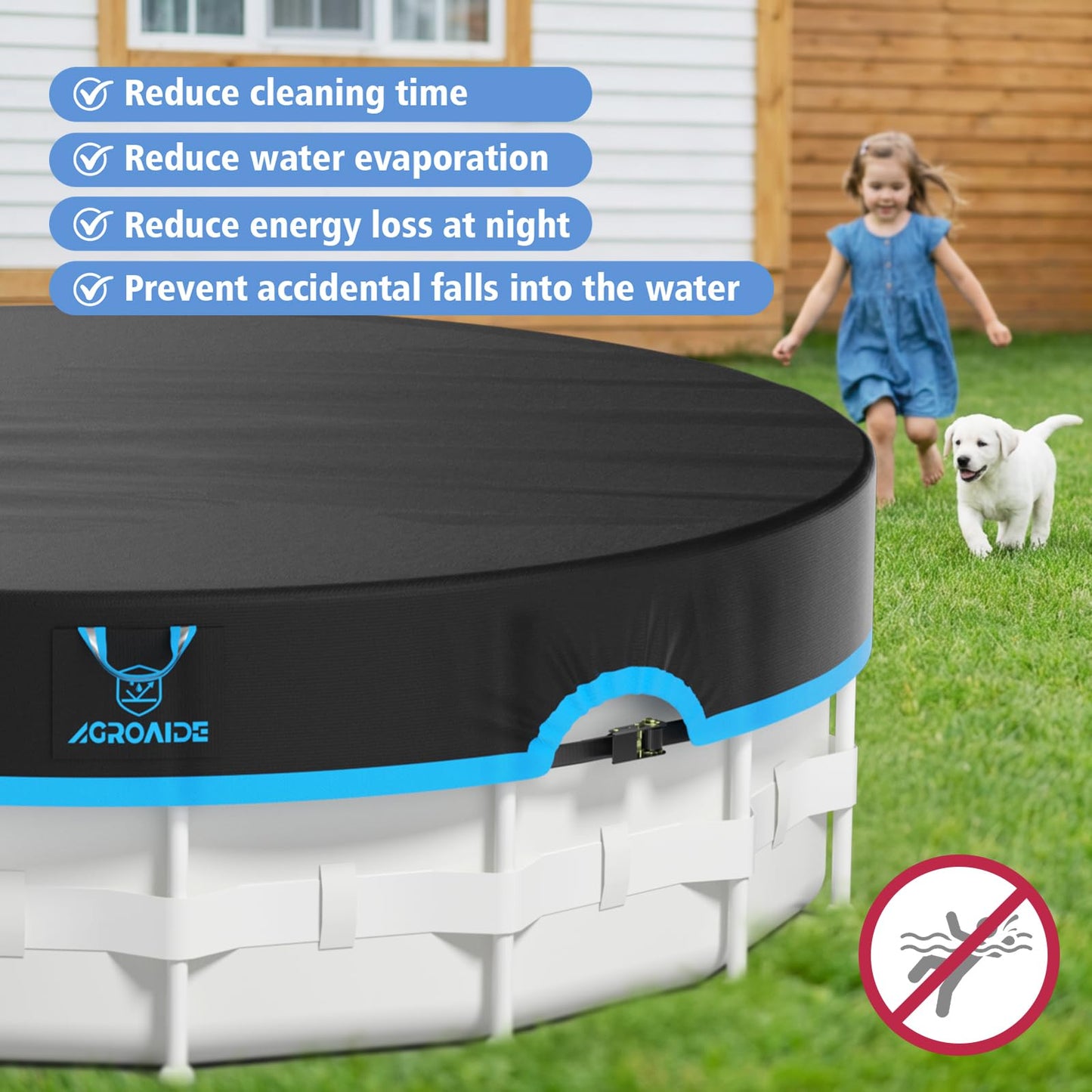 AGROAIDE Pool Cover 12ft Round, Upgraded Tear Resistance & Seamless Side Design, All Season Protection - Snug Fit & Easy Set