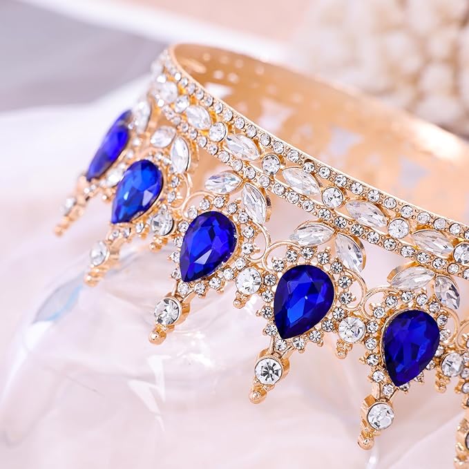 Blue Queen Crown for Women Crystal Tiara for Women Rhinestone Wedding Headband for Bride Hair Accessories for Costume Birthday Party Prom Gifts