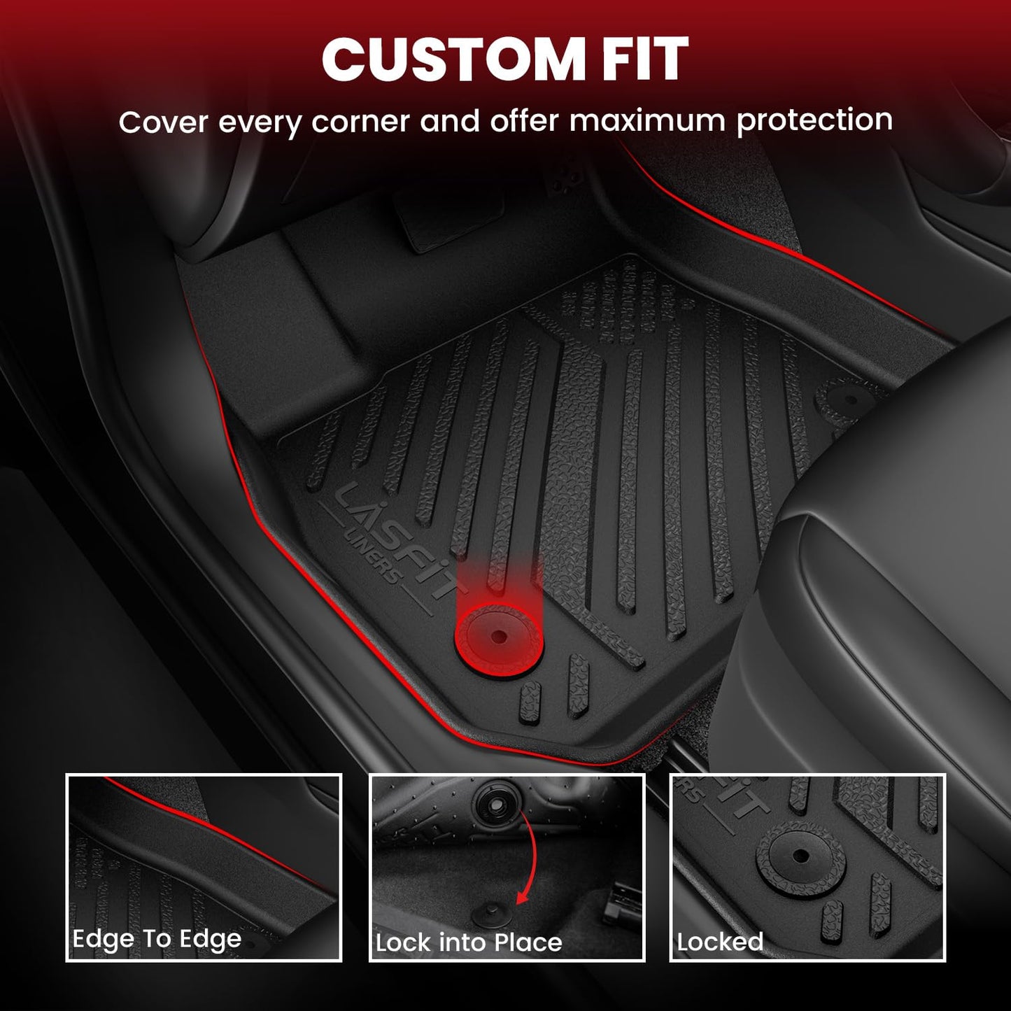 LASFIT Floor Mats for Toyota Tacoma 2008-2011 Access Cab Auto Tran, All Weather Custom Fit Floor Liners for Tacoma Second Row Optional with center storage box TPE Mats Front&Rear 2 Row Car Mats, Black