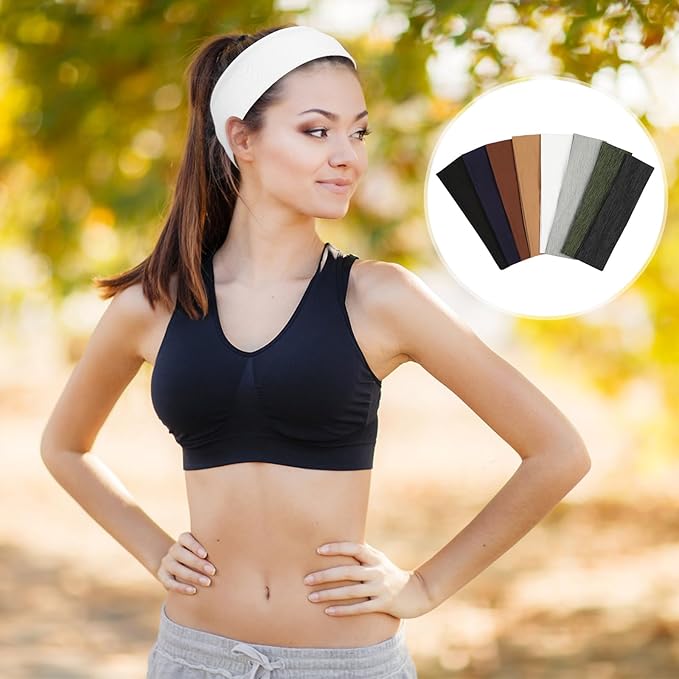 Fishinsea 8 Pack Sport Headbands for Women, Elastic Soft Fabric Non-Slip Hair Bands Hair Warp for Daily Workout Yoga Running Sports