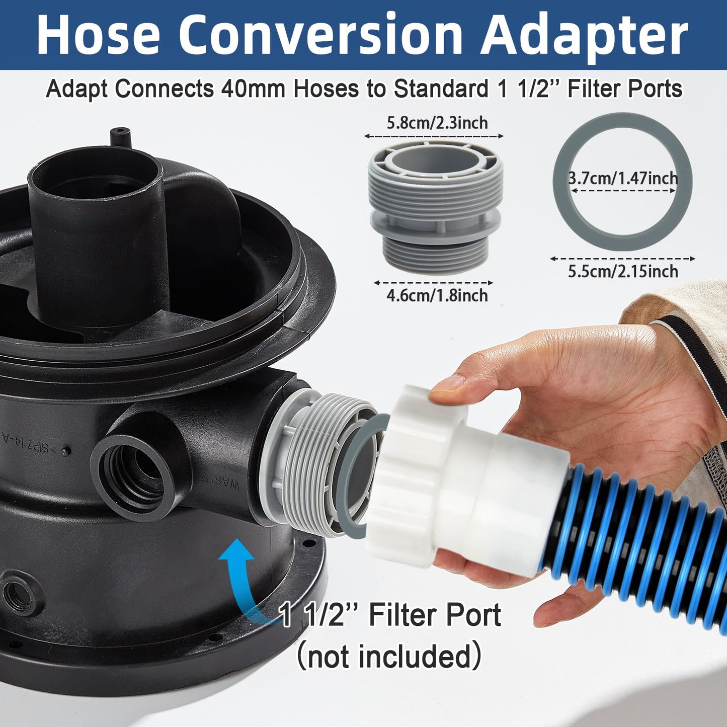 2 Pack 2026 Upgrade EVA Pool Hose with 40mm Hose to 1 1/2 Inch Inlet/Outlet Adapter Conversions for Above Ground Pools 6ft Long Swimming Pools Replacement Filter Hoses for Pool Pumps(Blue)