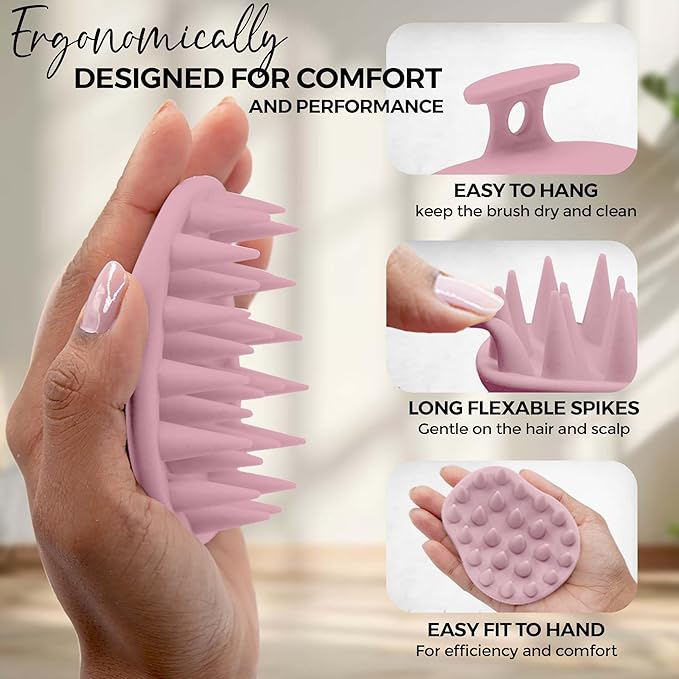 Fiora Naturals Scalp Massager Shampoo Brush - Silicon Scalp Scrubber & Exfoliator for Dandruff Removal and Hair Growth, Brush for Wet & Dry Hair, for Men, Women, Kids - BPA Free