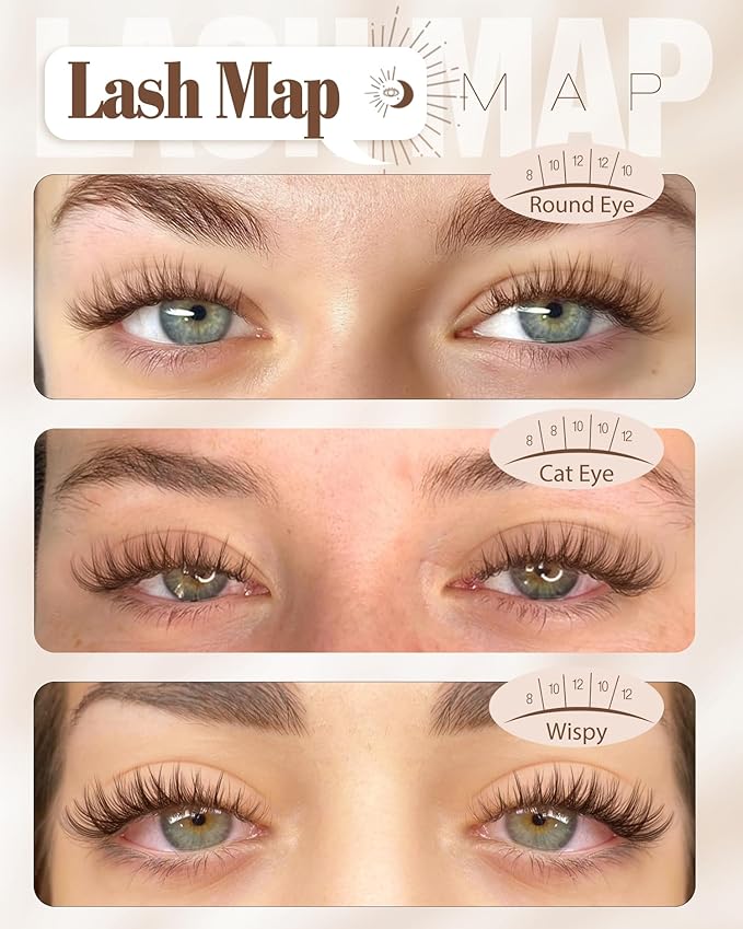 Brown Lash Clusters 8-10-12MM Short Wispy Eyelash Extensions with Natural C Curl and Flexible Clear Band 144Pcs PestaÃÂ±as Postizas MarrÃÂ³n, Easy Application, For Blondes and Redheads