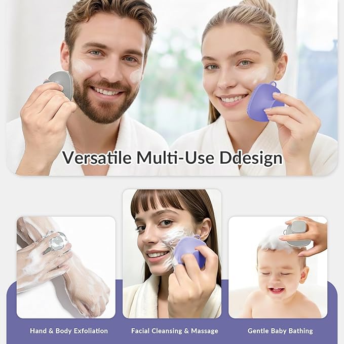2 Pack Face Scrubber,Silicone Facial Cleansing Brush for Men & Women,Reusable Gentle Facial Waterproof Cleansing Skin Brush Exfoliating Scrubber for Sensitive Skin (Gray+Purple)