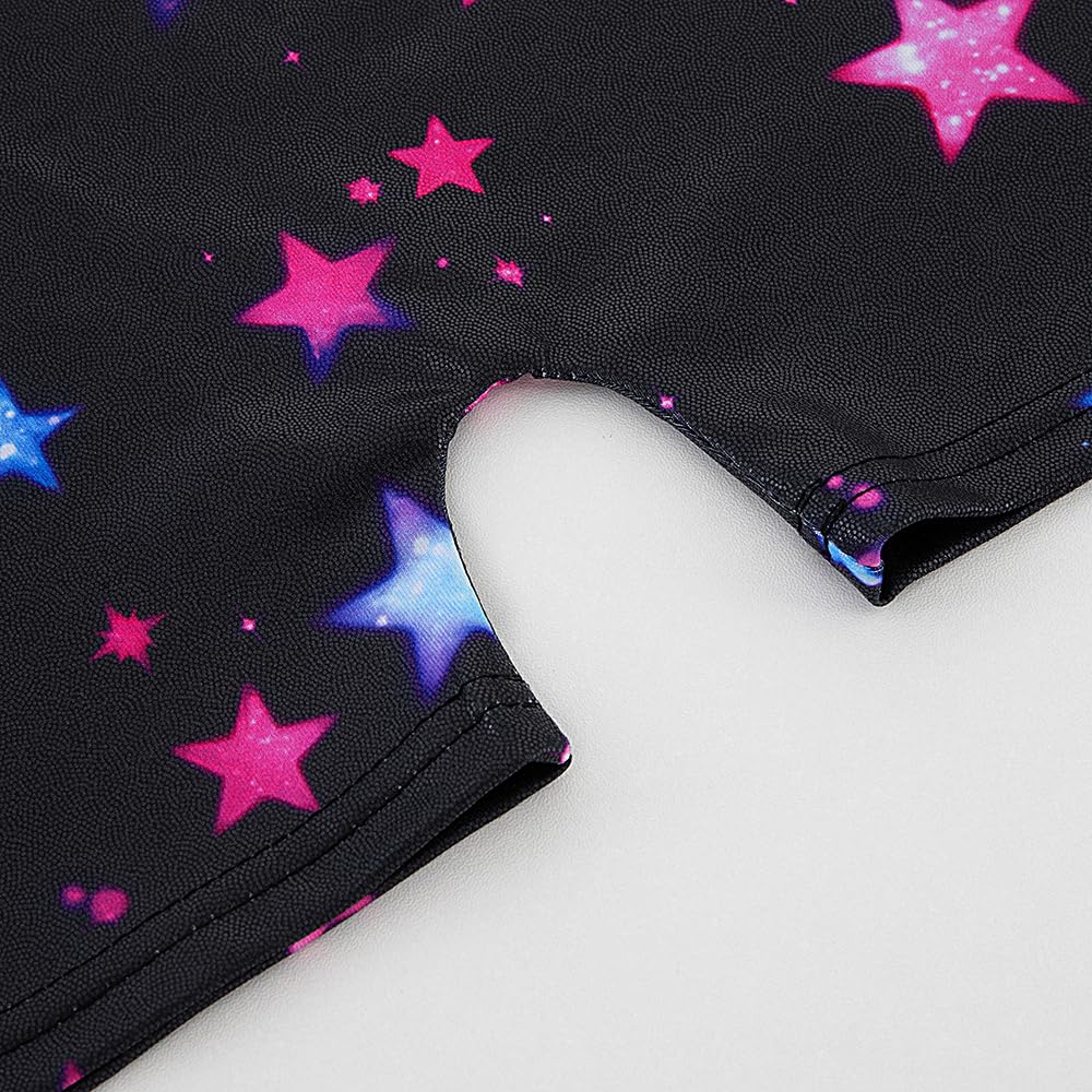 Gymnastics Leotards for Girls Toddler Dance Tumbling Outfits 4t 5t Kids Sleeveless Biketard with Shorts Sparkly Black Stars Dancwear Unitards Clothes Bodysuit (Black Stars, 4-5T)