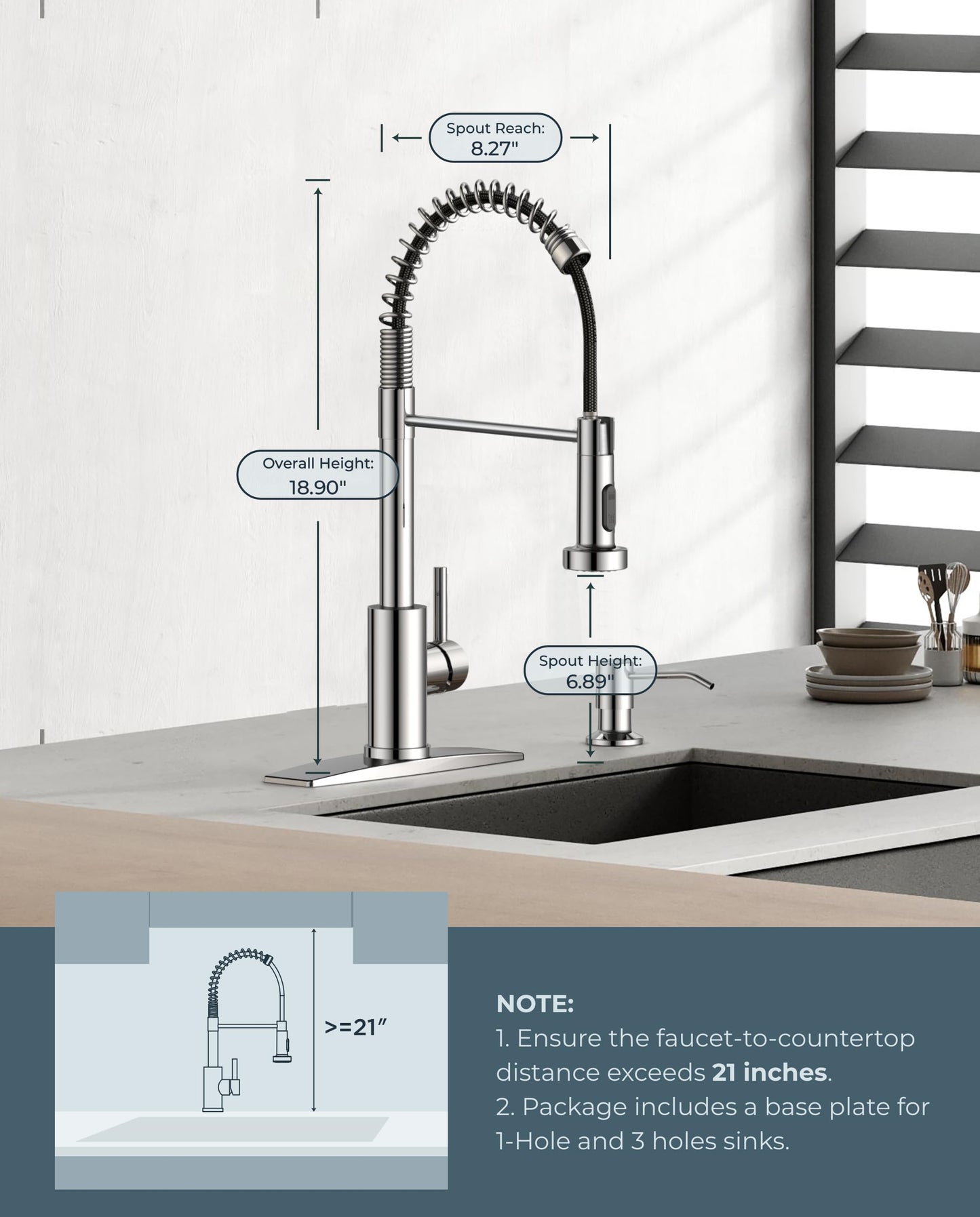FORIOUS Kitchen Faucet with Pull Down Sprayer, Stainless Steel Commercial Single Handle Classic Spring Pull Out Sink Faucet for Pot Filler, Farmhouse Camper Bar Laundry Room, Chrome