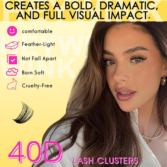 Lash Clusters Kit Eyelash Extension Kit Lash Clusters D 10-18mm Mix 40D Individual Lashes with Lash Bond and Seal and Remover Lash Applicator for Lash Extension Beginners(40D 10-18MM Kit)