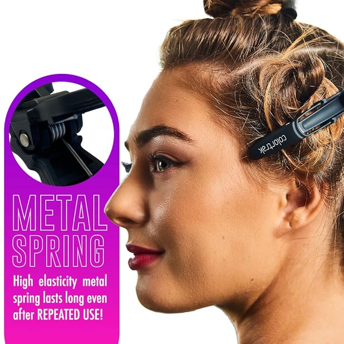 Colortrak Croc Hair Sectioning Clips, Section Large Amounts of Hair while Coloring, Cutting, and Styling, No Slip Rubber Grip, Black, Includes 4 Clips