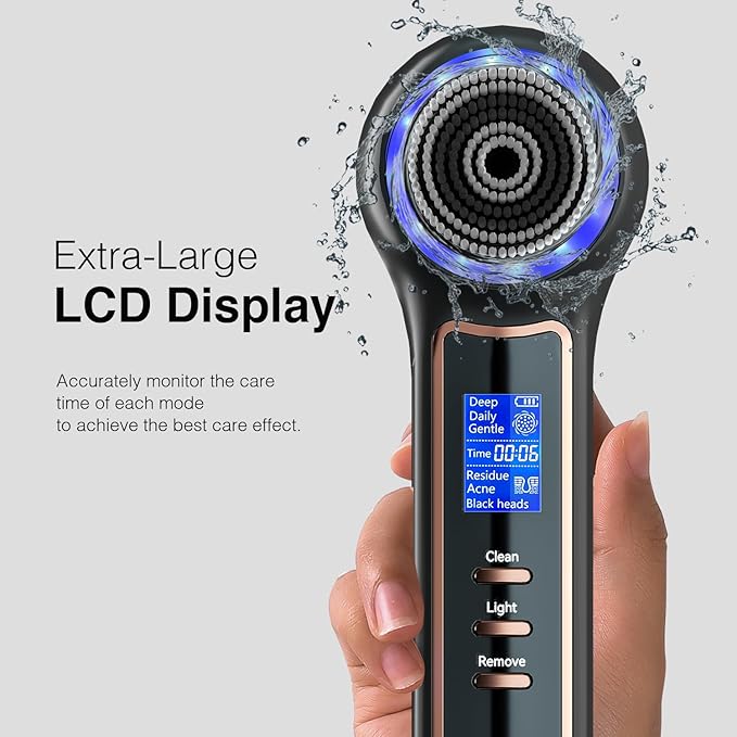 UMICKOO Electric Facial Cleansing Brush with LCD Screen, 3-in-1 Face Scrubber & Optional Blackhead Remover, Rechargeable, IPX7 Waterproof, Gentle Daily & Deep Cleaning for All Skin Types