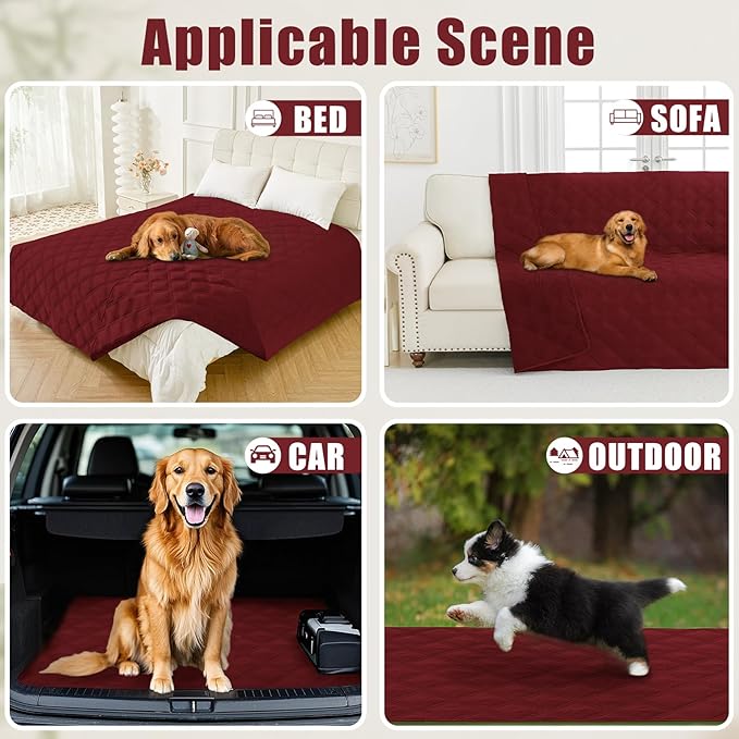 Smiry Waterproof Dog Bed Cover Blanket 52x82, Soft Reversible Pet Blanket, Washable Leakproof Cats Dogs Couch Cover for Sofa, Couch, Furniture, Wine Red/Wine Red