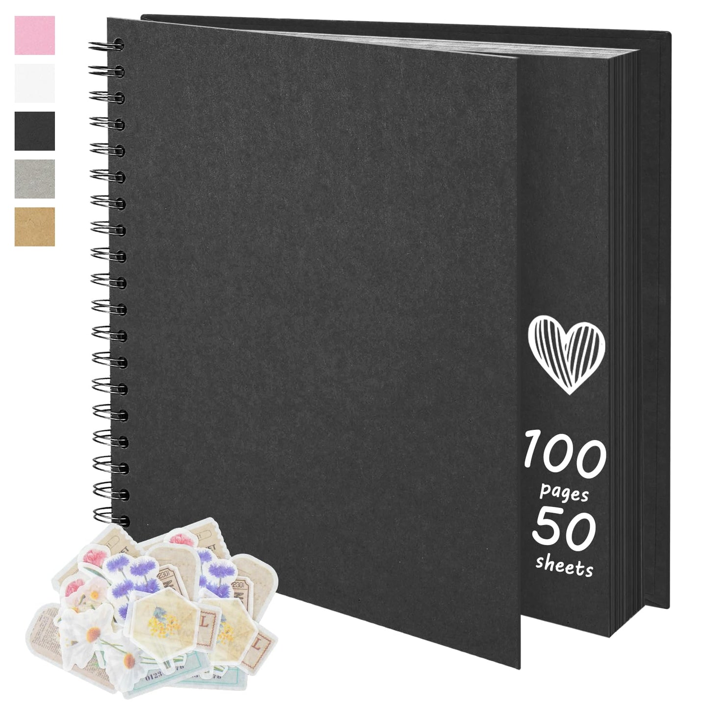 Remowith 12X12 Inch DIY Scrapbook Photo Album, Kraft Blank Paper Scrap Book 100 Pages Memory Book for Wedding Family, Black