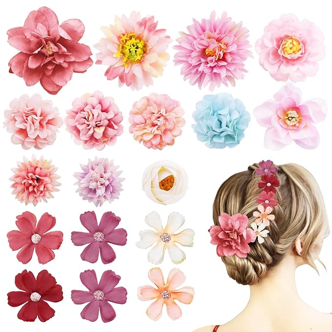 18 PCS Flower Hair Clip Women Pink Floral Hair Barrettes Girls Homecoming Dance Rose Bride Barre Hair Accessories Wedding