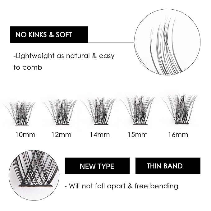 Cluster Lashes 72 Individual Lashes Clusters Eyelash Extensions False Eyelashes DIY Lash Extension Kit Reusable False Eyelashes Natural Look Mix 10-16mm-DM17