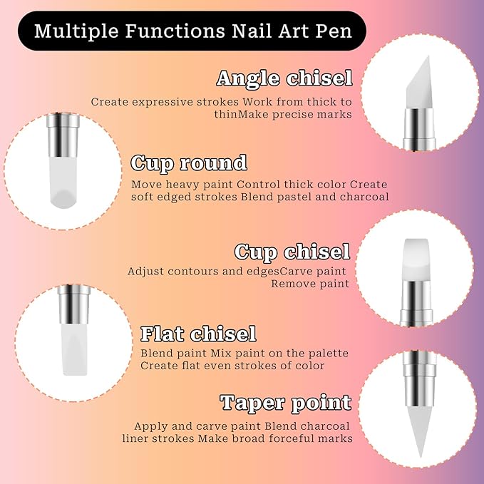 5 Pcs Nail Art Sculpture Pen Dual Tipped Silicone Nail Tools Nail Art Acrylic Pen Silicone Brushes for Resin Nail Art Tools for Design Nail Foil Carving Drawing Effect Shaping