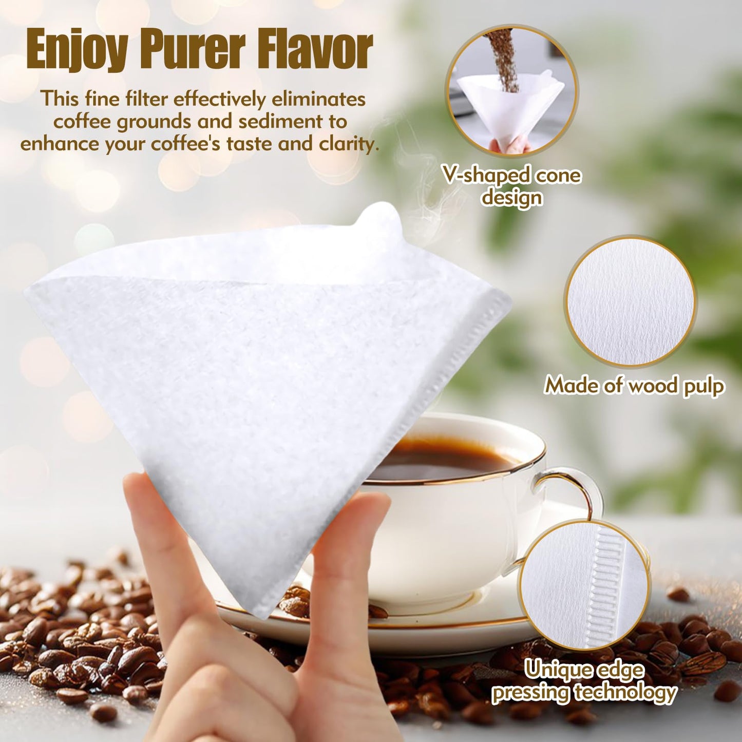 reroso 200 Count Coffee Filter, Coffee Filters Disposable No Blowout, Coffee Filters 2 Cone for Drip and Pour OverCoffee Maker (1-4 Cup)