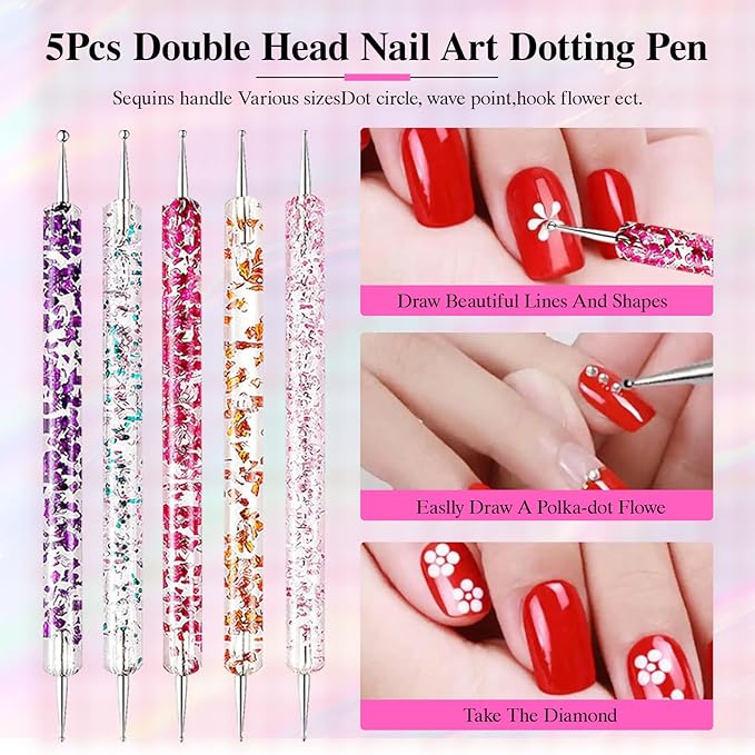 Nail Art Tools Set, Nail Art Kit for Beginners: 15 professional nail brushes for nail art, 5 precision dotting tools, 1 pink curved tweezers, Design Tools for Nail Tech & Beginners
