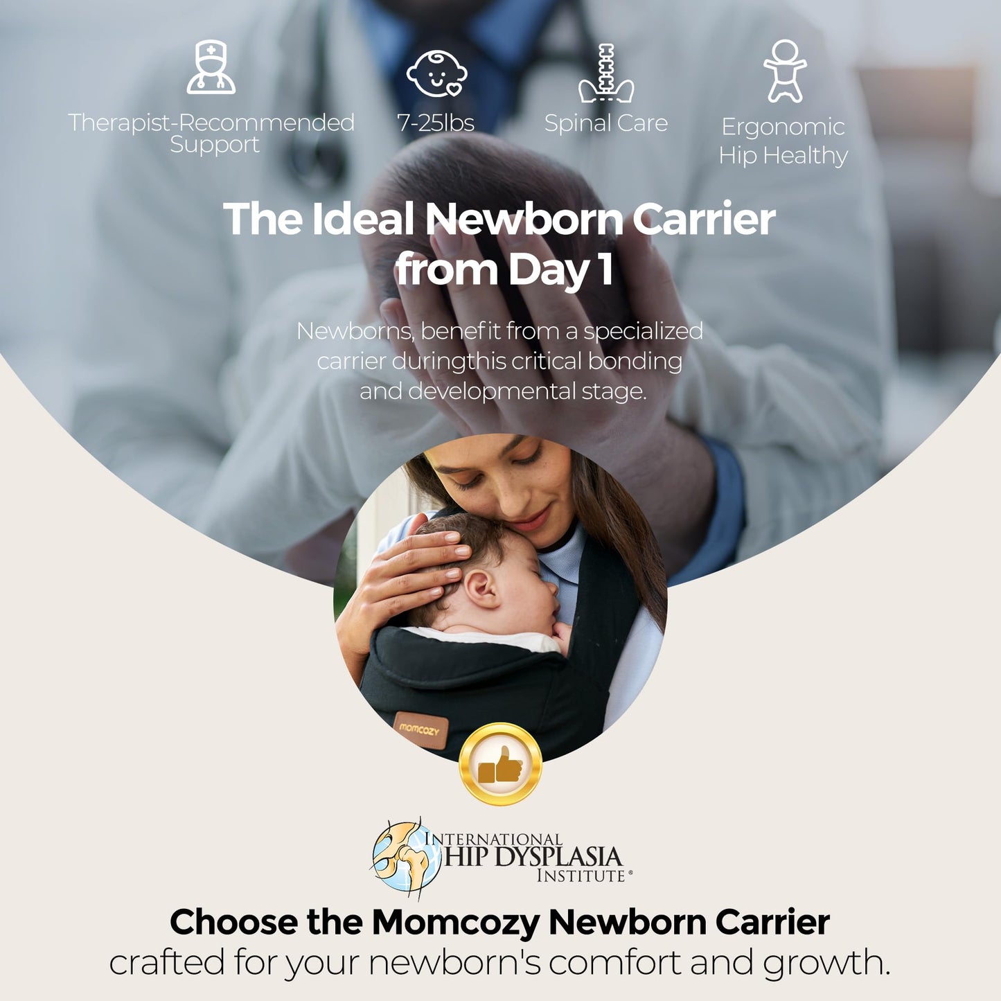 Momcozy Newborn Carrier WeeSnug- Lightweight and Cozy Comfort for 7-25 lbs, Ergonomic Cross-Back Support, Effortless to Put On, Hands-Free Baby Carrier with Lumbar Support, Black