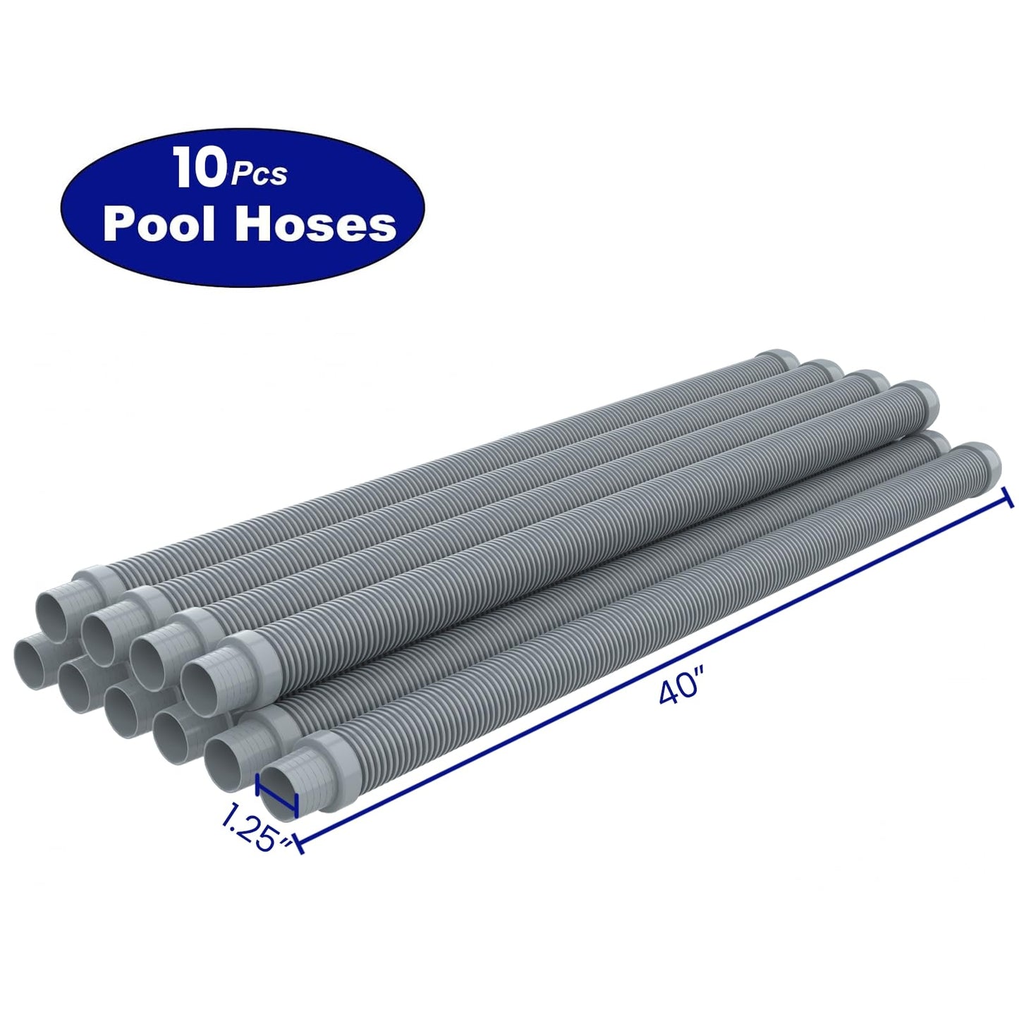 Poolvio Pool Vacuum Hose 33 Feet (10 x 40 Inch), 1.5 Inch Cuffs, Compatible with Most Inground Pool Automatic Cleaners, Gray