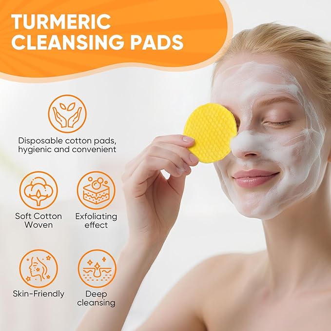 Turmeric Cleansing Pads 50 Pcs+Turmeric Soap Bar+Turmeric Face Wash with Brush, Tumeric Pads for Face and Body,Lemon Tumeric Soap for Wash, Daily Gentle Skin Cleanser Set for All Skins