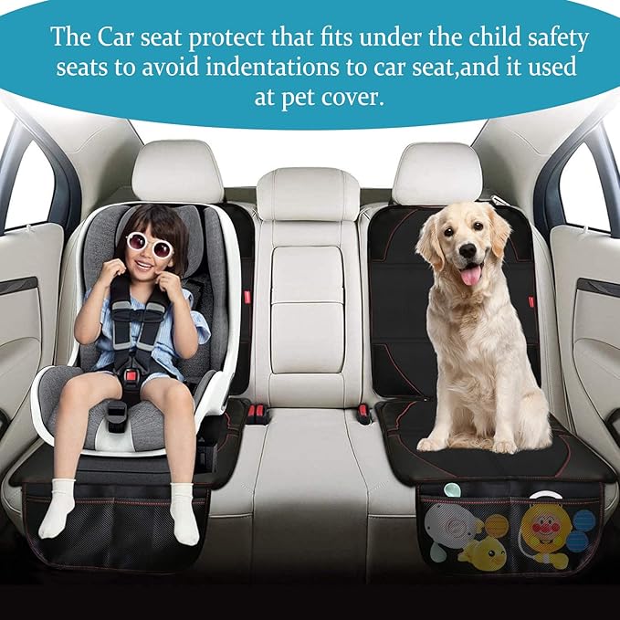 Car Seat Protector, 2 Pack Carseat Protector with Thick Padding, Baby/Pets for Child Car Seat-Mesh Pockets-Waterproof-Universal Size(Black)