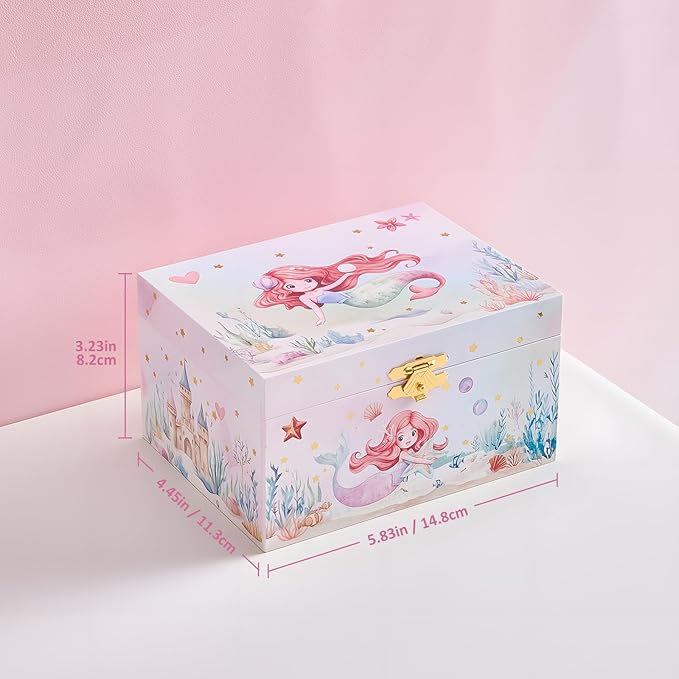 ProCase Mermaid Jewelry Box for Girls, Kids Musical Jewelry Boxes with Spinning Mermaid Doll, Birthday Christmas Gifts for Little Girls Children Toddler Ages 3 4 5 6 7 8 -Mermaid (Box with Jewelry)
