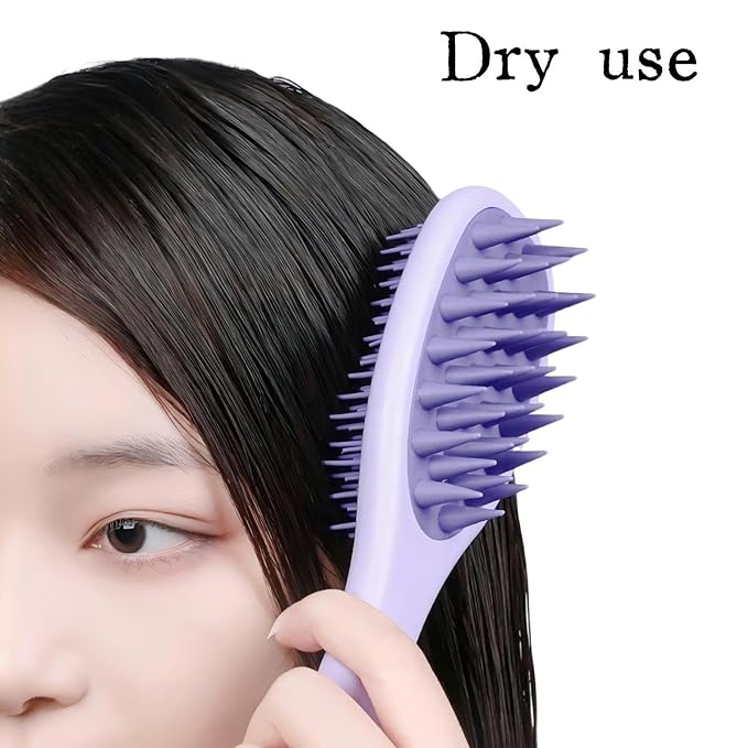 Long Handle Hair Silicone Scalp Massage Brush, 2-in-1 Double-Sided Hair Comb Shampoo Brush