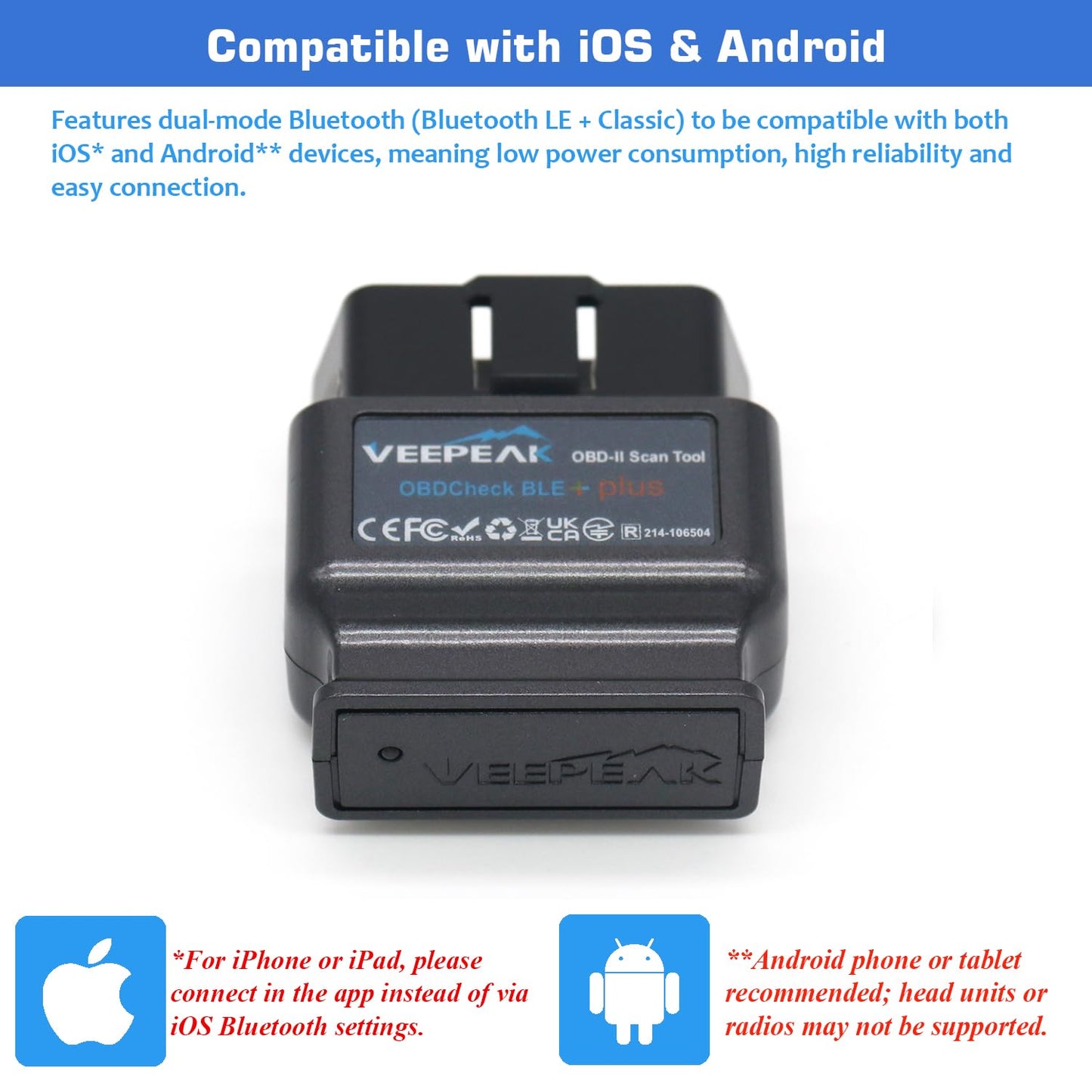 Veepeak OBDCheck BLE+ Bluetooth OBD II Scanner for iOS & Android, Car Check Engine Code Reader Wireless OBD Diagnostic Scan Tool