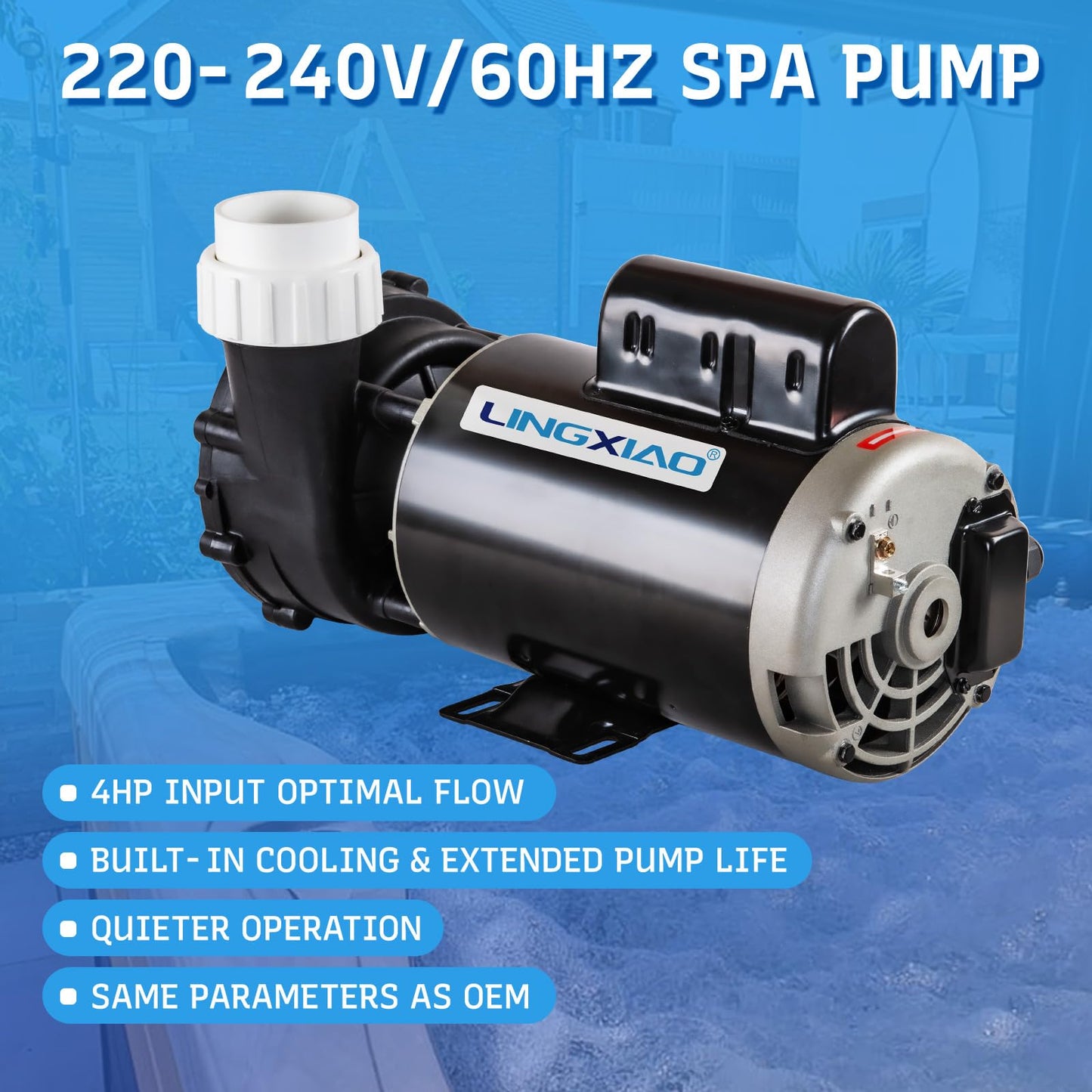 LINGXIAO SPA Pump, 4HP Hot Tub Pump - 2 Speed LX SPA Pumps Motor 220-240V, 2" Port, 56 Frame (Model: 56WUA400-II)