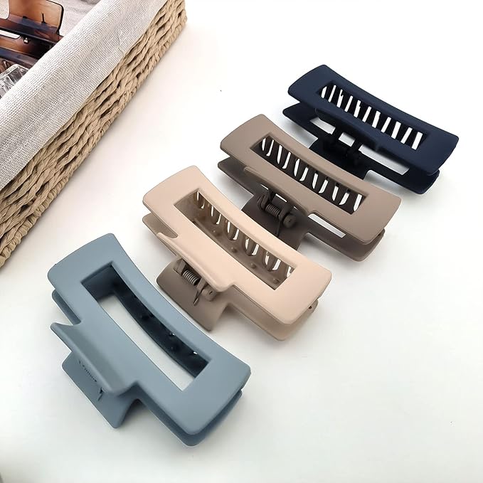 Rectangle Hair Claw Clips Large 4 Inch Matte Square Clear No Slip Big Jaw Clip Multi-Colored for Thick Hair Women, 6 Pack