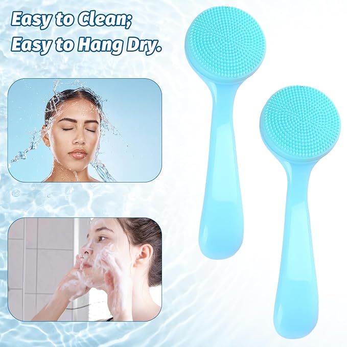 2Pack Silicone Face Brush Manual Face Scrub Brush Soft Facial Brushes Waterproof Exfoliating Face Brush Skin Friendly Face Cleaner Brush for Women and Men Blackheads Makeup Residues Removal(Blue)