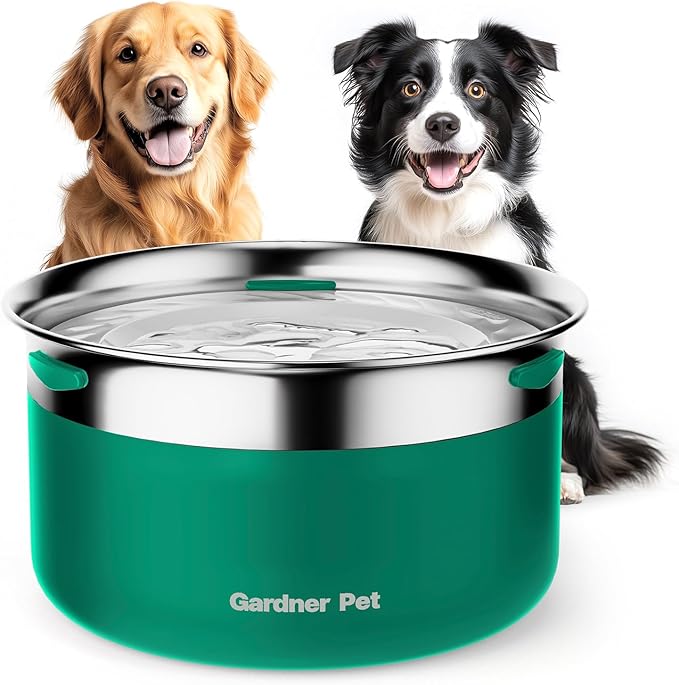 Gardner Pet Dog Bowls 1 Gallon (3.85L) Stainless Steel No Spill Dog Water Bowl, Slow Water Feeder Metal Bowls, Spill Proof Water Dispenser for Large Dogs, Promotes Healthy Hydration(Green)
