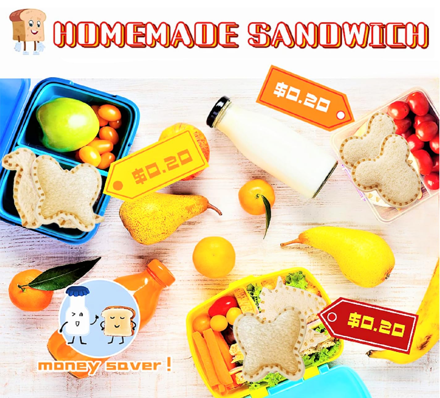 Uncrustable Maker, 12pcs Sandwich Cutter and Sealer sets, Uncrustable Sandwich Cutter, Decruster Sandwich Maker, Bread Cookie Cutters for Boys Girls Lunch & Bento Box (Dino Mouse Butterfly Unicorn)