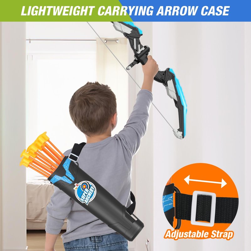 HYES 2 Pack Kids Bow and Arrow, LED Light Up Archery Set with 24 Suction Cup Arrows, Indoor Outdoor Sport Dinosaur Toys Gifts for 3 4 5 6 7 8 9 10 11 12 Year Old Boys Girls