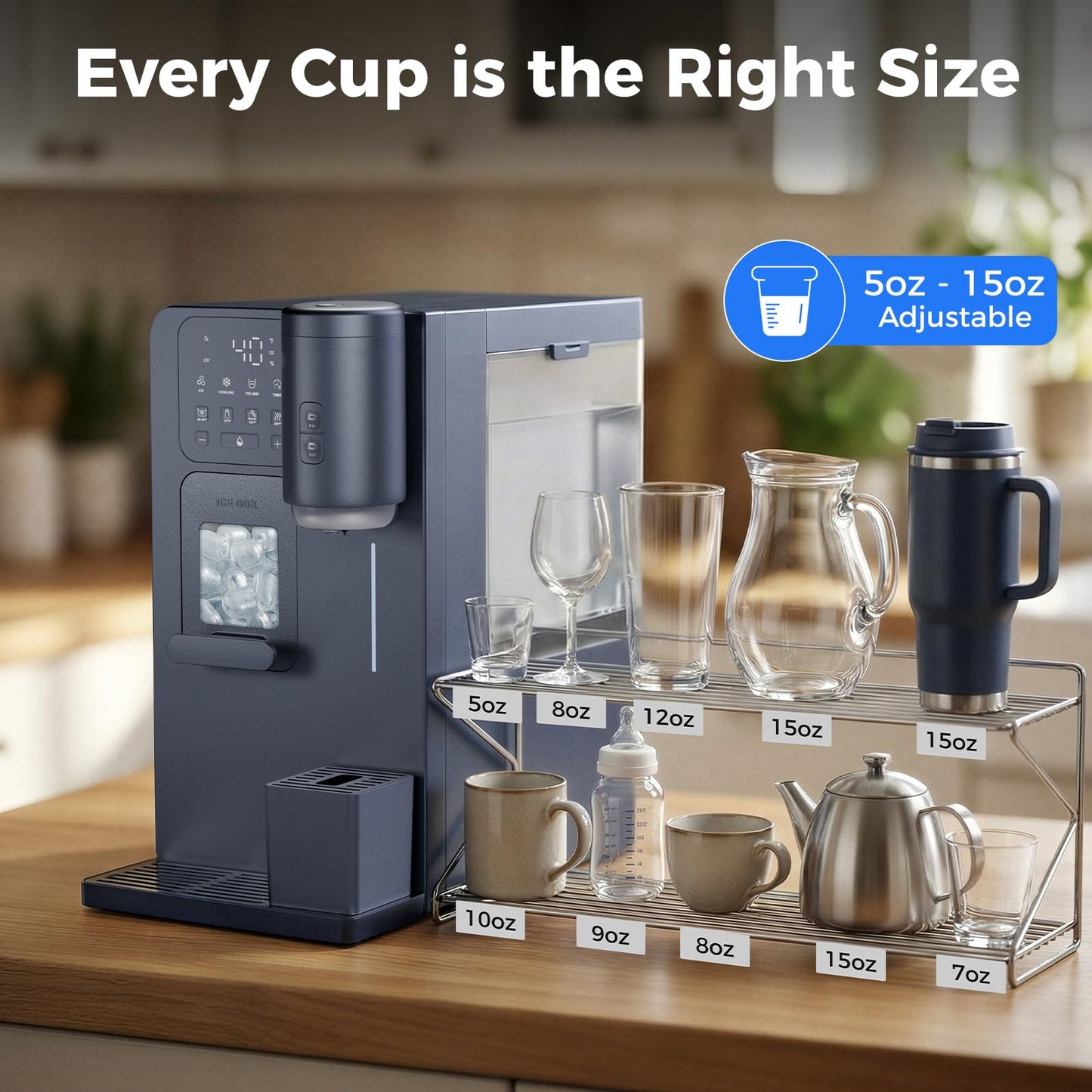 3-in-1 Water Dispenser with Ice Maker - Coffee Maker Countertop Bullet Ice Maker 16.6 lbs/24H with Timer, Hot/Cold/Warm Adjustable Volume Water, K-Cup® Ground Coffee Brewer for Home Office Gift