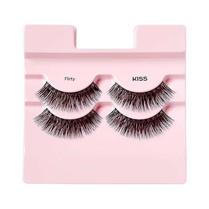 Kiss Looks So Natural False Eyelashes Double Pack, Lightweight & Comfortable, Tapered End Technology, Reusable, Cruelty-Free, Contact Lens Friendly, Style 'Flir', 4 Count (Pack of 1) Fake Eyelashes